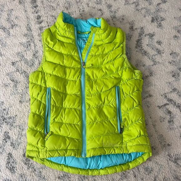 LL Bean Kids Large (8) Winter Down Vest - Bright Green & Blue - Downtek Unisex - Picture 1 of 5